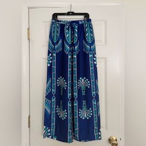 Blue Satin Wide-Leg Pants